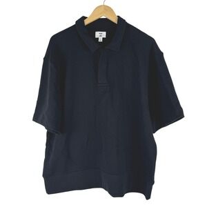 Mode of One Mens Relaxed Fit French Terry Polo Shirt Deep Black L 100188460MN